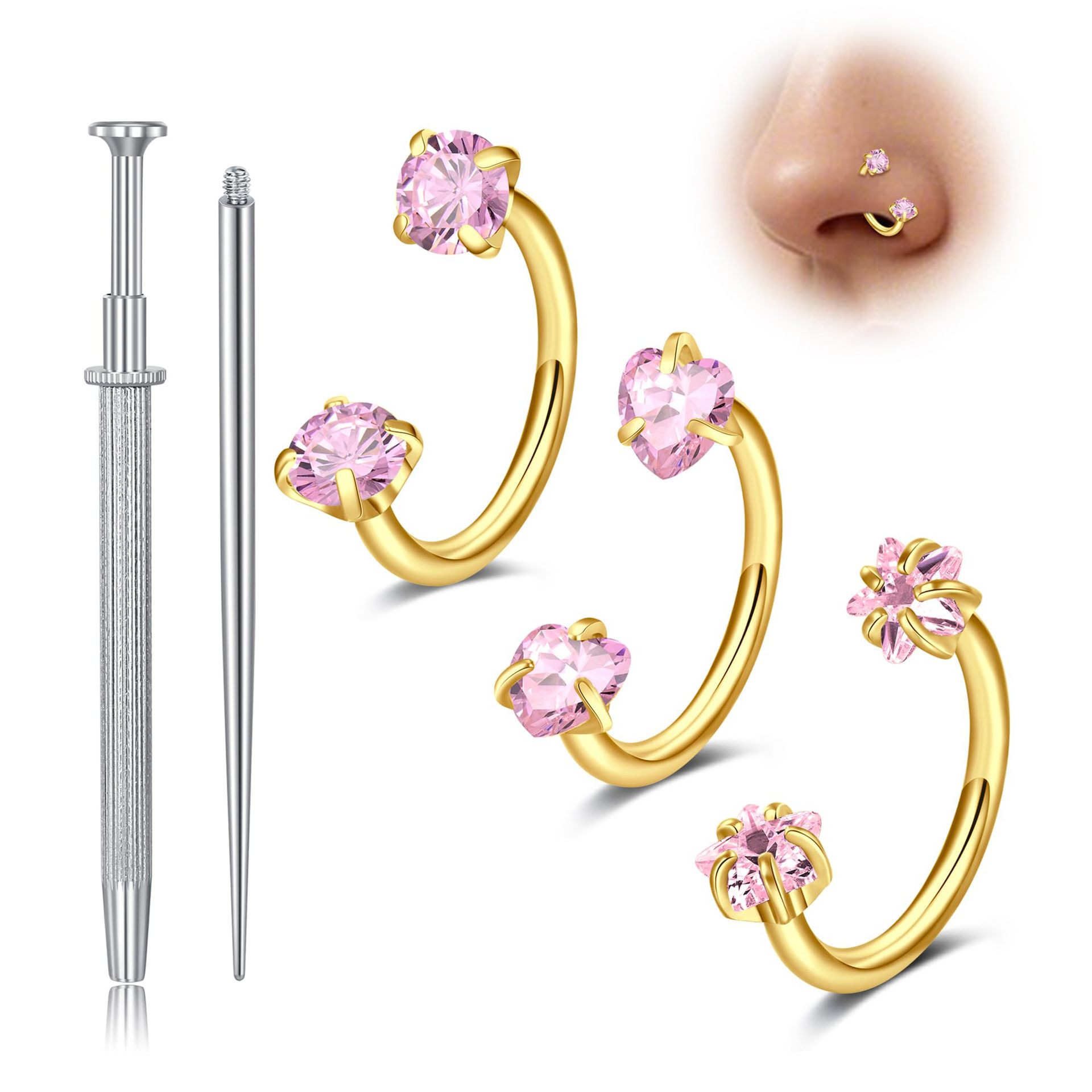 Body Jewelry Changing Kit - Horseshoe Nose Rings for Women Men