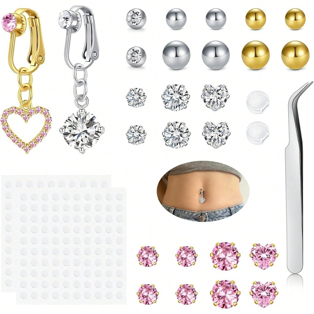 Body Jewelry Rings - Gold Fake Belly Piercing Cubic Butterfly