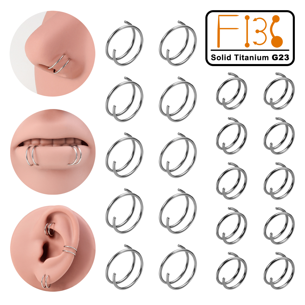 Body Jewelry Rings - 10pcs Titanium Piercing Rings F136 G23
