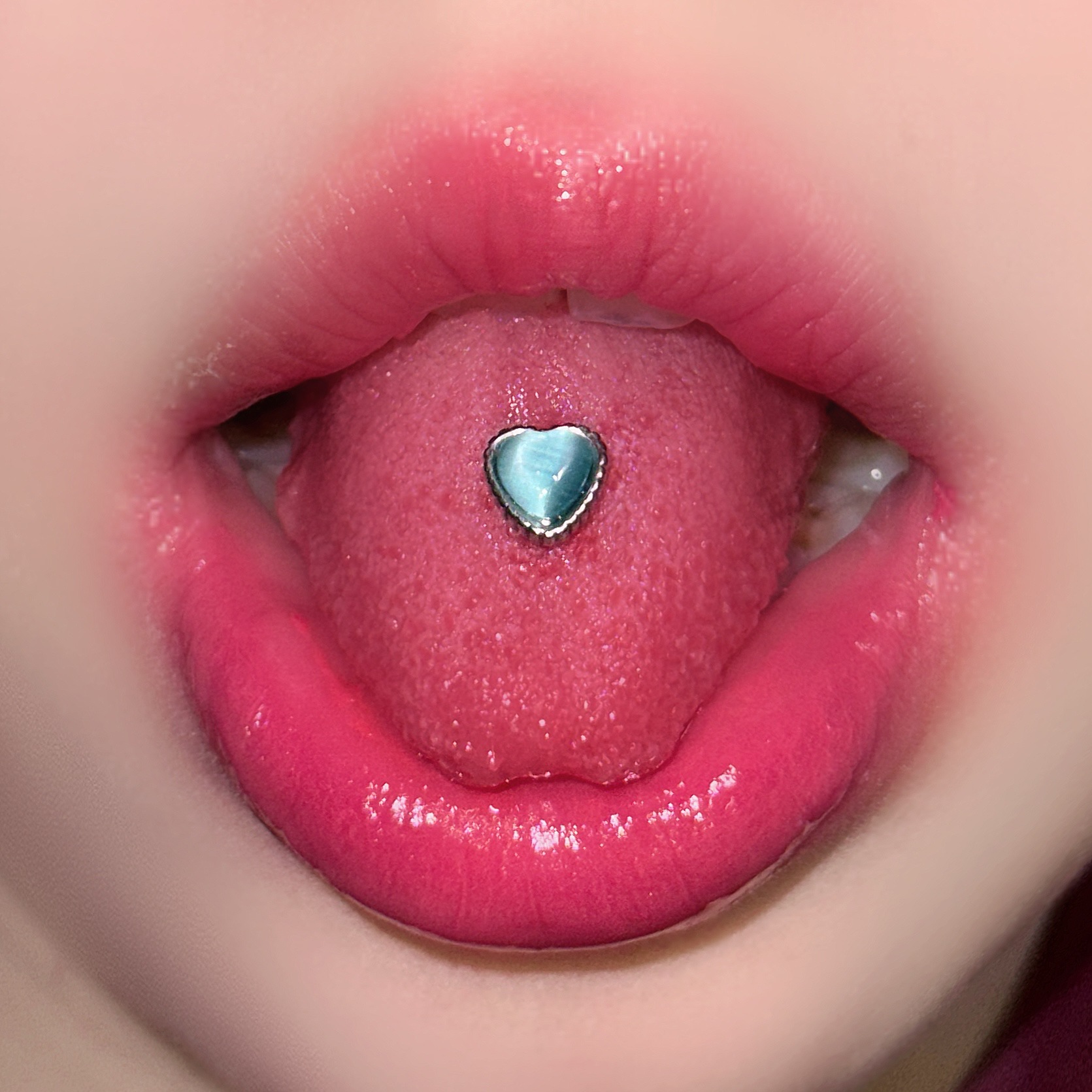 Body Jewelry Rings - Love Peach Heart Opal Polarized Tongue